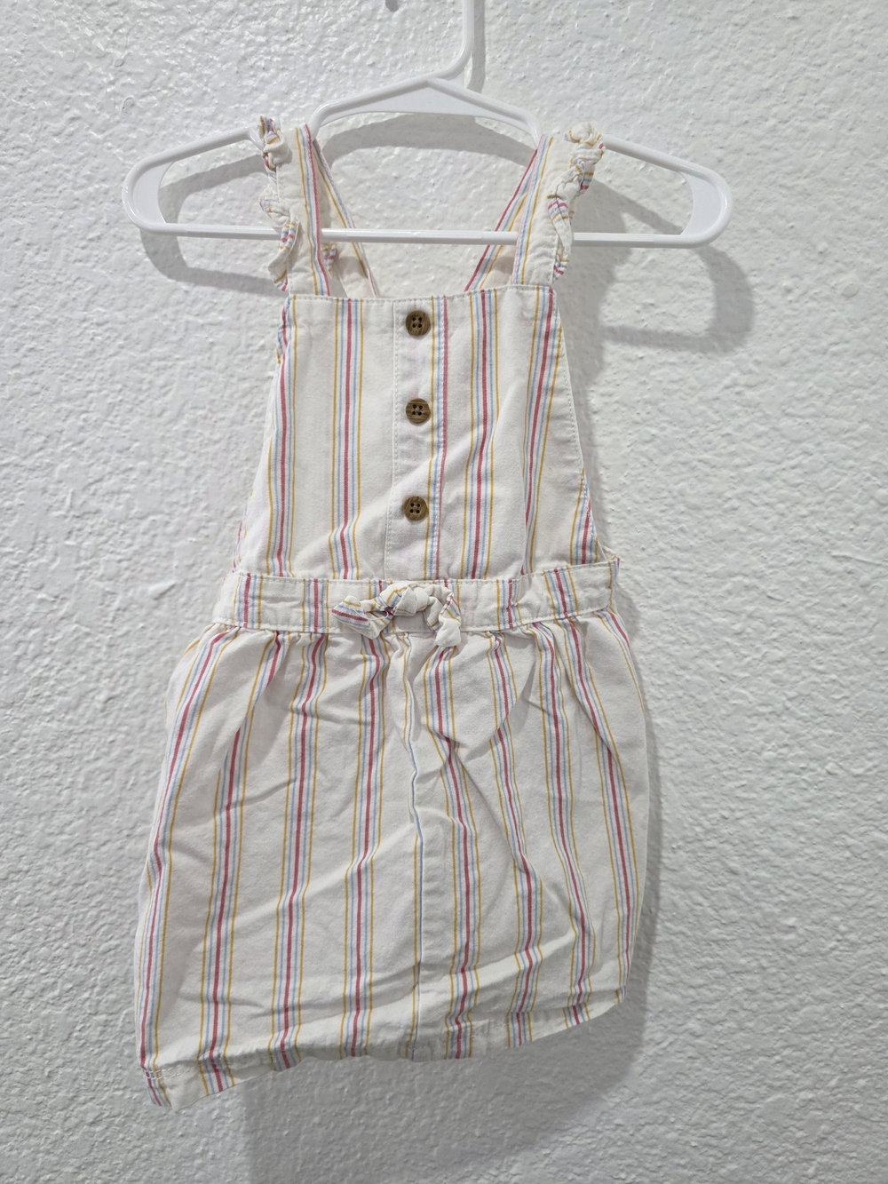 Carter's Cream Multi-Color Striped Overall Dress
